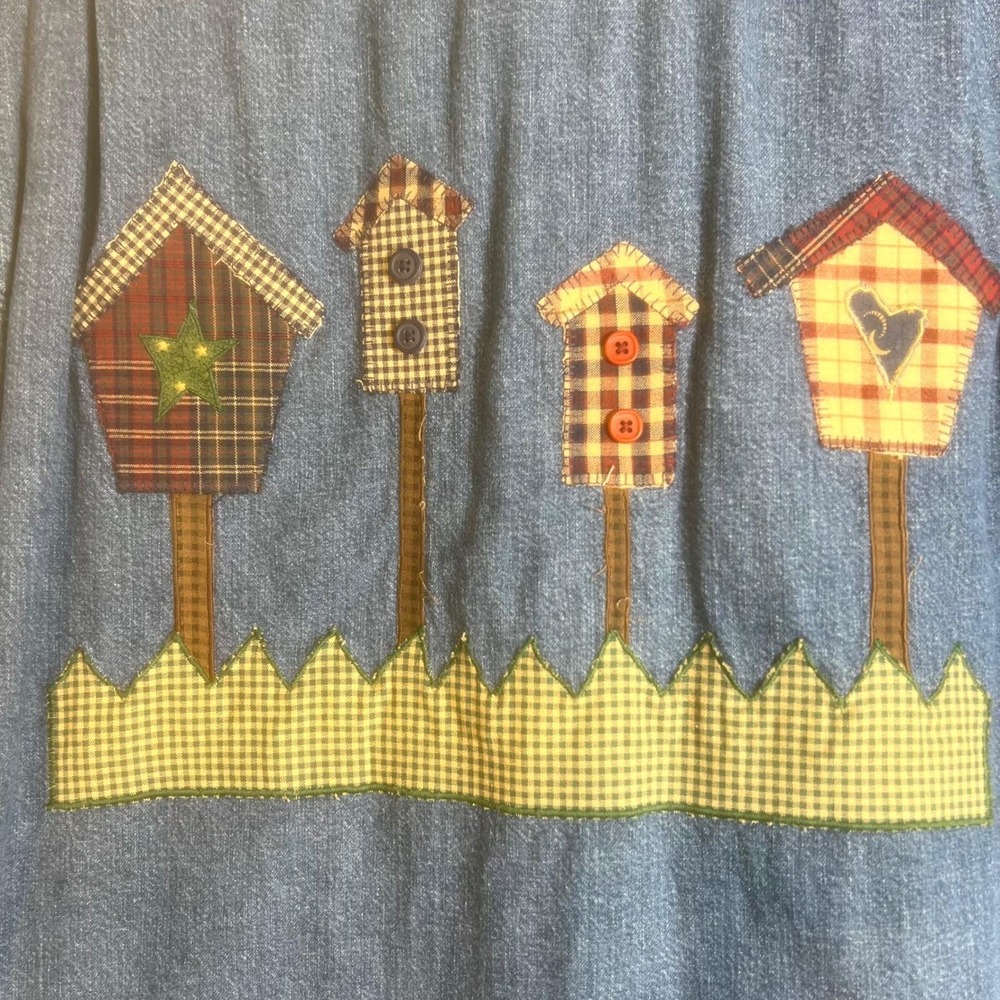 Vintage Eddie Bauer Denim Shirt Women's Small Birdhouse Embroidered Long Sleeve - Picture 6 of 8